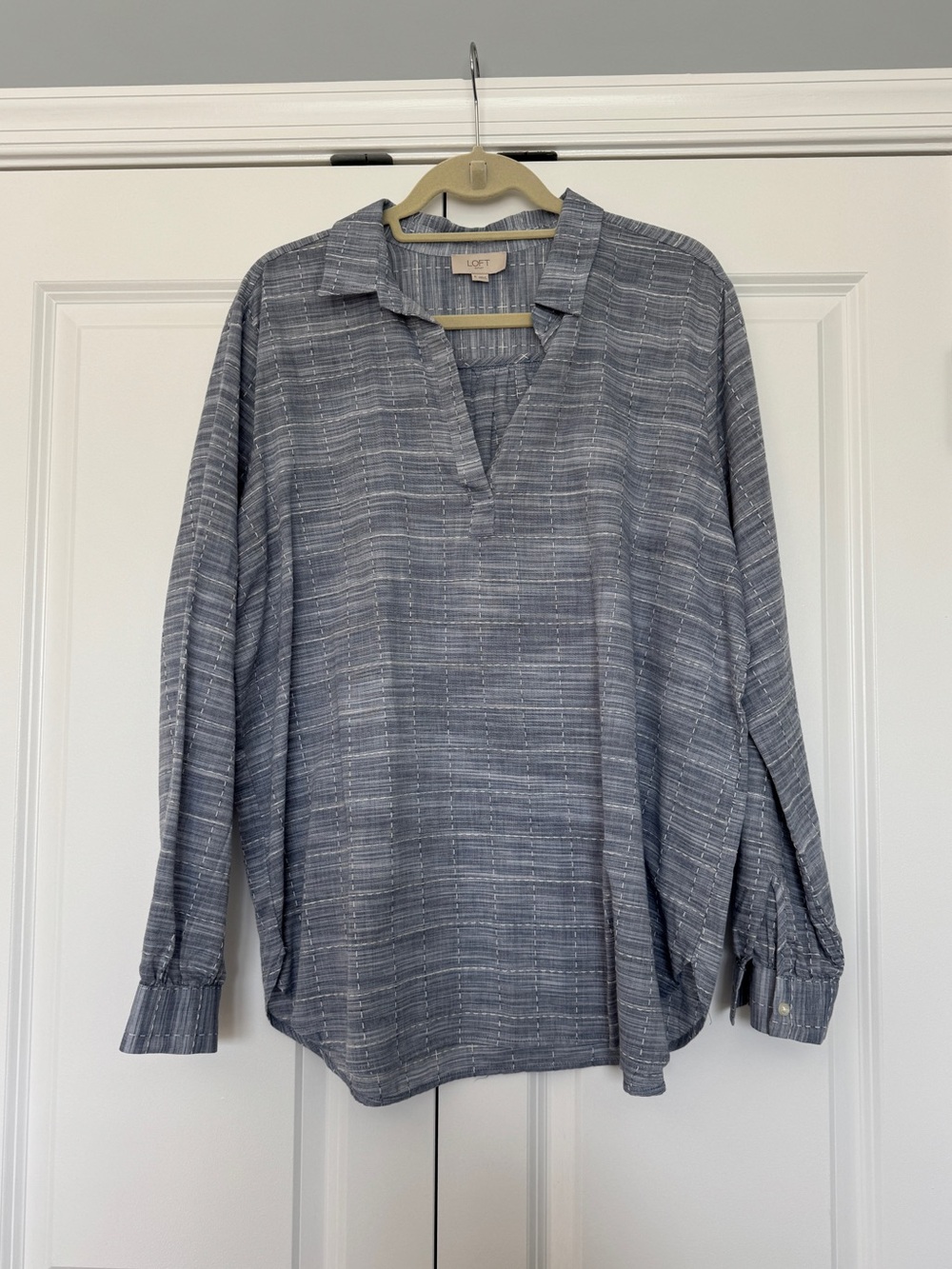 LOFT Chambray Tunic Top with Stitching Detail Size XL
